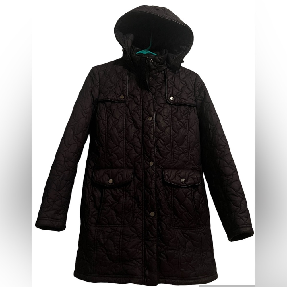 Larry Levine Womens Lightweight Quilted Textured Black Mid-length Puffer SzS